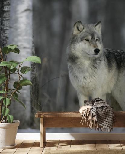 Decorazione murale con lupo grigio in legno