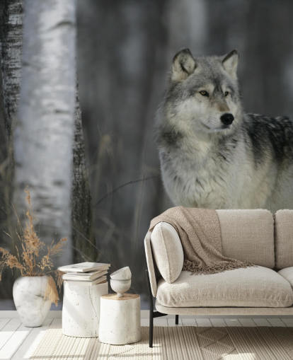 Grey Wolf in Wood Wall Mural