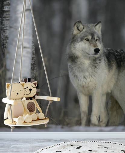 Decorazione murale con lupo grigio in legno