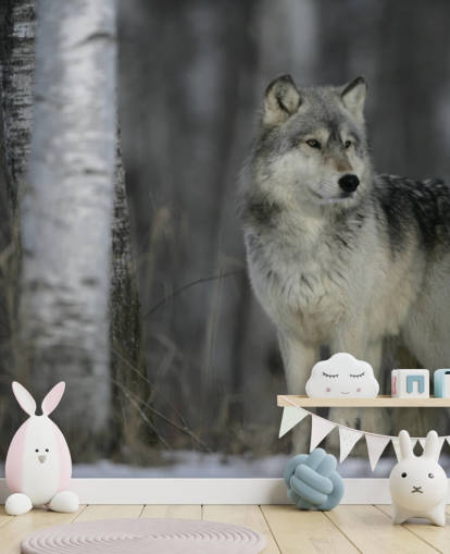 Grey Wolf in Wood Wall Mural