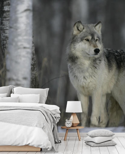 Grey Wolf in Wood Wall Mural