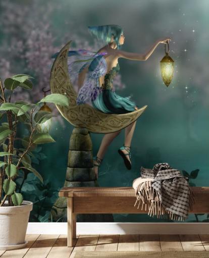 Papier peint Fée Nuit Verte