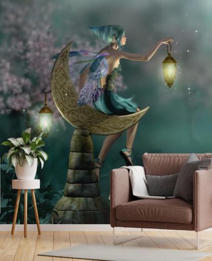 Papel Pintado Hada Noche Verde