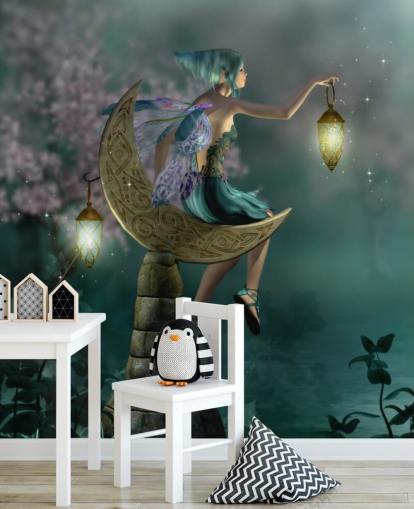 Papier peint Fée Nuit Verte