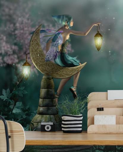 Papel Pintado Hada Noche Verde