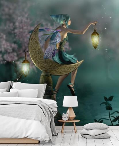 Papel Pintado Hada Noche Verde