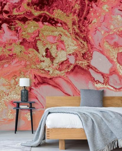 pink and gold marble wallpaper mural called Blush Agate Marble by Lara Skinner for bedrooms
