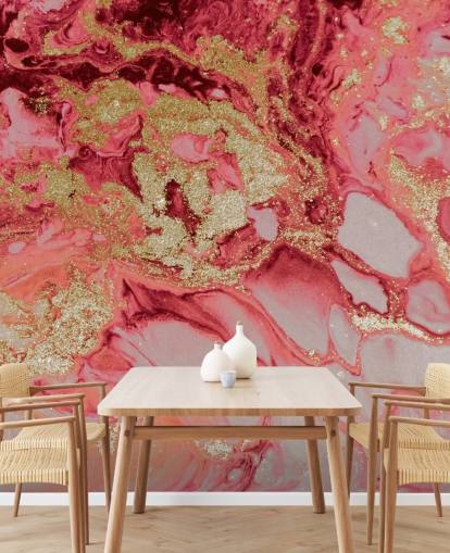 lyserød og guld marmor tapetmaleri kaldet Blush Agate Marble af Lara Skinner til soveværelser