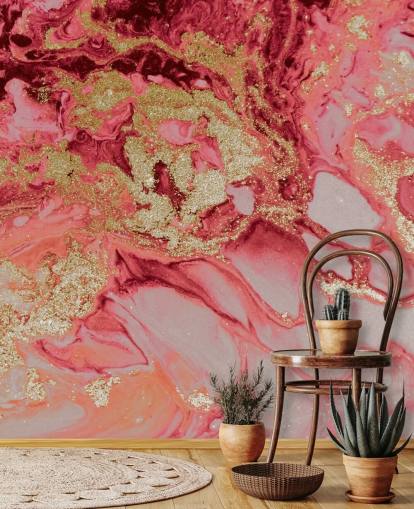 vaaleanpunainen ja kultainen marmorinen taustakuvamaalaus nimeltä Blush Agate Marble, kirjoittanut Lara Skinner makuuhuoneisiin