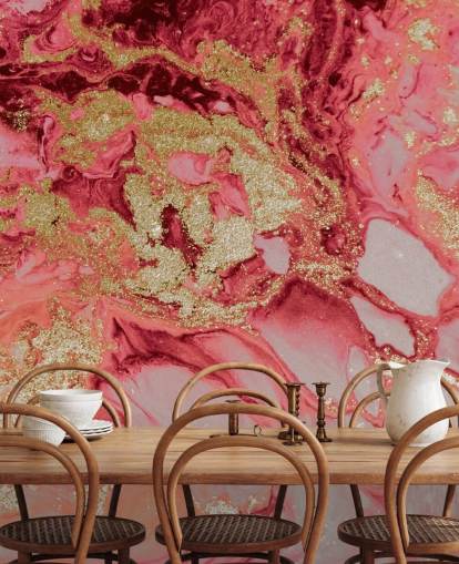 pink and gold marble wallpaper mural called Blush Agate Marble by Lara Skinner for bedrooms