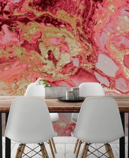 mural de papel pintado de mármol rosa y dorado llamado Blush Agate Marble de Lara Skinner para dormitorios