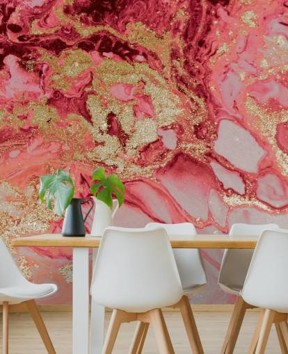 vaaleanpunainen ja kultainen marmorinen taustakuvamaalaus nimeltä Blush Agate Marble, kirjoittanut Lara Skinner makuuhuoneisiin