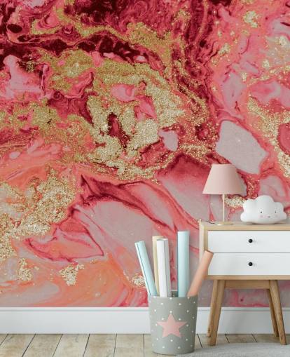 carta da parati murale in marmo rosa e oro chiamato Blush Agate Marble di Lara Skinner per camere da letto