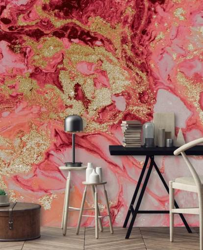 mural de papel pintado de mármol rosa y dorado llamado Blush Agate Marble de Lara Skinner para dormitorios mural de papel pintado de mármol rosa y dorado llamado Blush Agate Marble de Lara Skinner para dormitorios
