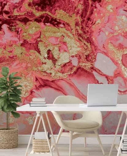 mural de papel pintado de mármol rosa y dorado llamado Blush Agate Marble de Lara Skinner para dormitorios
