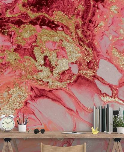rosa och guld marmor tapetväggmålning kallad Blush Agate Marble av Lara Skinner för sovrum rosa och guld marmor tapetväggmålning kallad Blush Agate Marble av Lara Skinner för sovrum
