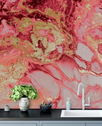 Wandbild aus rosafarbenem und goldenem Marmor namens Blush Agate Marble von Lara Skinner für Schlafzimmer