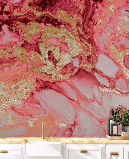 Wandbild aus rosafarbenem und goldenem Marmor namens Blush Agate Marble von Lara Skinner für Schlafzimmer