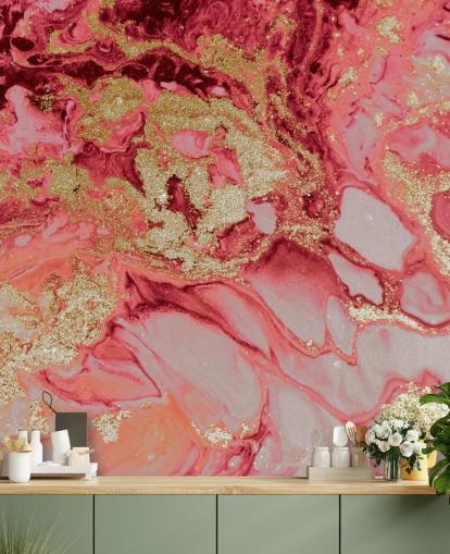 lyserød og guld marmor tapetmaleri kaldet Blush Agate Marble af Lara Skinner til soveværelser