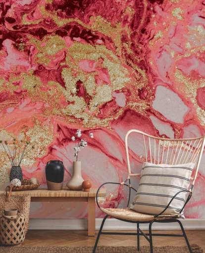 lyserød og guld marmor tapetmaleri kaldet Blush Agate Marble af Lara Skinner til soveværelser