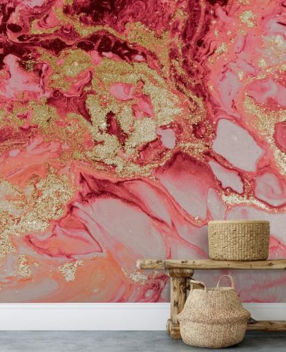 pink and gold marble wallpaper mural called Blush Agate Marble by Lara Skinner for bedrooms