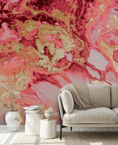 papier peint mural en marbre rose et doré appelé Blush Agate Marble par Lara Skinner pour les chambres