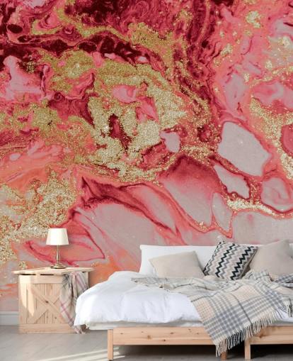 pink and gold marble wallpaper mural called Blush Agate Marble by Lara Skinner for bedrooms