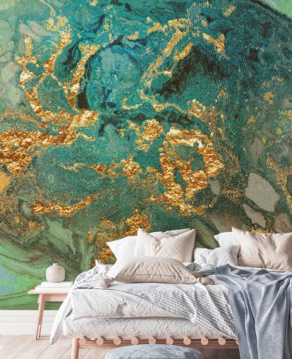 Lara Skinnerin vihreä ja kultainen mukautettu marmoritaustakuva, nimeltään Emerald Marble, olohuoneisiin