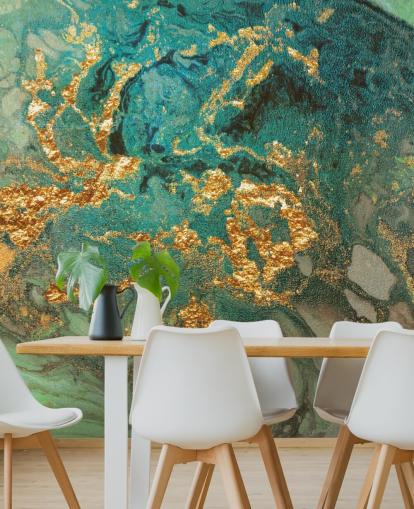 Lara Skinnerin vihreä ja kultainen mukautettu marmoritaustakuva, nimeltään Emerald Marble, olohuoneisiin