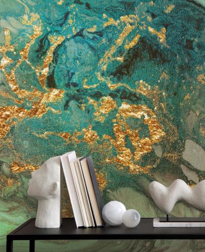 Lara Skinnerin vihreä ja kultainen mukautettu marmoritaustakuva, nimeltään Emerald Marble, olohuoneisiin Lara Skinnerin vihreä ja kultainen mukautettu marmoritaustakuva, nimeltään Emerald Marble, olohuoneisiin