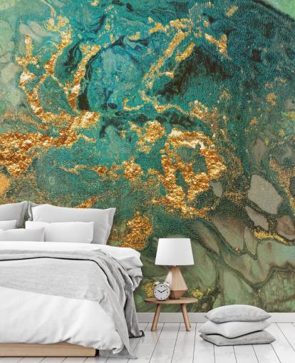 carta da parati murale personalizzata in marmo verde e oro chiamata Emerald Marble di Lara Skinner per salotti carta da parati murale personalizzata in marmo verde e oro chiamata Emerald Marble di Lara Skinner per salotti