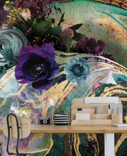 papier peint mural en marbre vert, violet et doré appelé Marble Floral New Master par Lara Skinner pour les chambres ou les salles de bain papier peint mural en marbre vert, violet et doré appelé Marble Floral New Master par Lara Skinner pour les chambres ou les salles de bain
