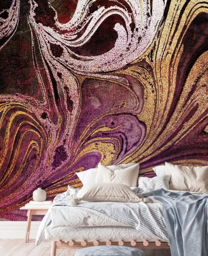 roségouden marmeren behangmuurschildering genaamd Marble Gold Streak van Lara Skinner voor slaapkamers en woonkamers