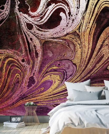 mural de papel pintado de mármol dorado rosa llamado Marble Gold Streak de Lara Skinner para dormitorios y salas de estar
