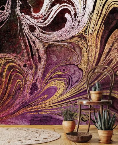 mural de papel pintado de mármol dorado rosa llamado Marble Gold Streak de Lara Skinner para dormitorios y salas de estar