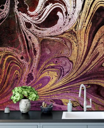 rose gold marble wallpaper mural called Marble Gold Streak by Lara Skinner for bedrooms and living rooms