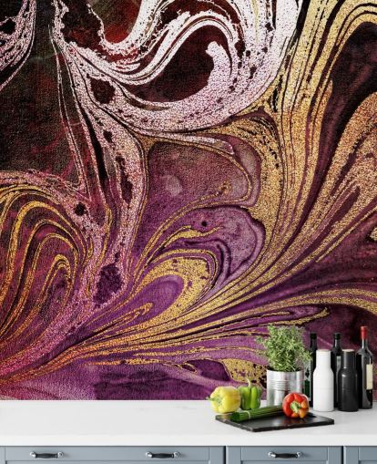 mural de papel pintado de mármol dorado rosa llamado Marble Gold Streak de Lara Skinner para dormitorios y salas de estar
