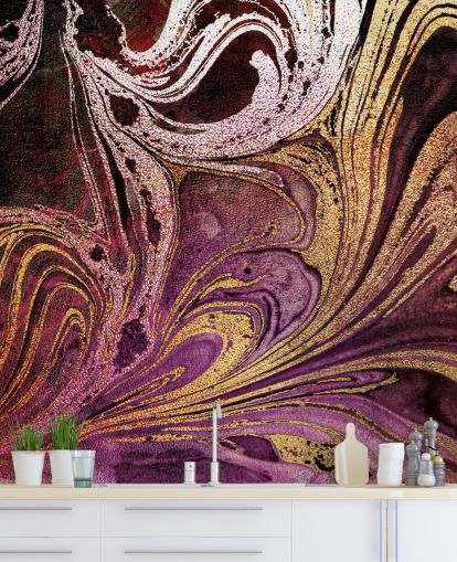 papier peint mural en marbre rose doré appelé Marble Gold Streak par Lara Skinner pour les chambres et les salons