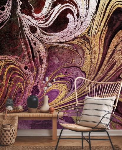 mural de papel pintado de mármol dorado rosa llamado Marble Gold Streak de Lara Skinner para dormitorios y salas de estar
