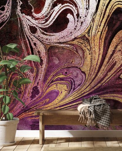 papier peint mural en marbre rose doré appelé Marble Gold Streak par Lara Skinner pour les chambres et les salons