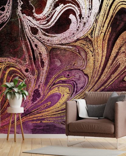 rose gold marble wallpaper mural called Marble Gold Streak by Lara Skinner for bedrooms and living rooms