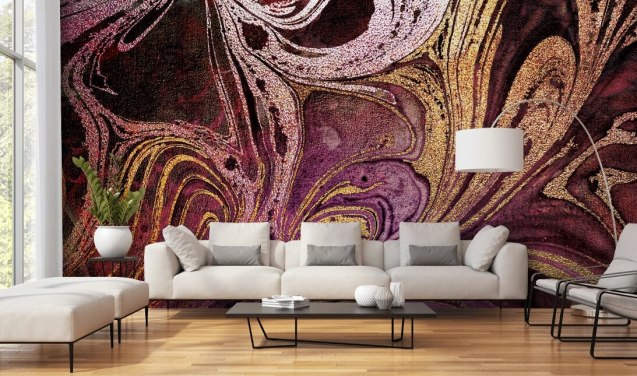 roségouden marmeren behangmuurschildering genaamd Marble Gold Streak van Lara Skinner voor slaapkamers en woonkamers roségouden marmeren behangmuurschildering genaamd Marble Gold Streak van Lara Skinner voor slaapkamers en woonkamers