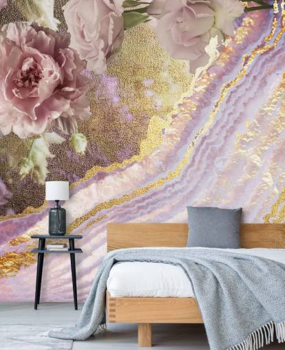 Papel de parede de ágata floral metálico por Lara Skinner