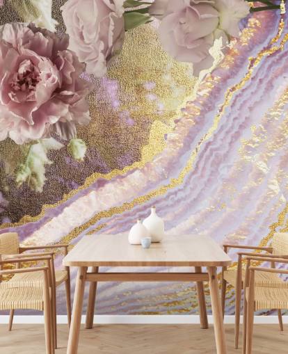 Papier peint métallisé en agate florale par Lara Skinner