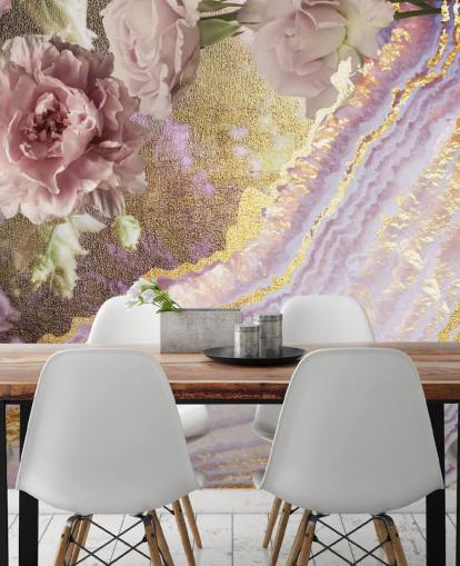 Papier peint métallisé en agate florale par Lara Skinner