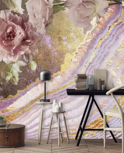 Metallic Floral Agaat Behang van Lara Skinner