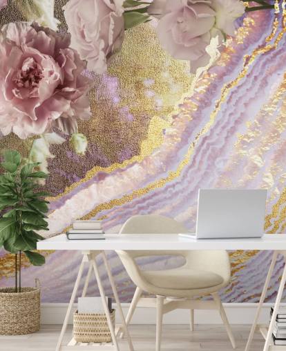 Metallic Floral Agate Wallpaper by Lara Skinner