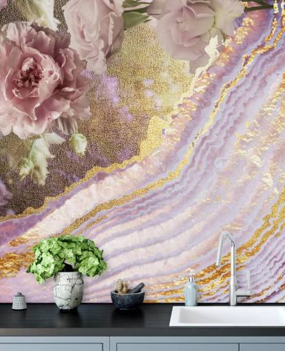 Metallic Floral Agate Wallpaper by Lara Skinner