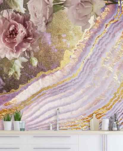 Metallic Floral Agate Wallpaper by Lara Skinner