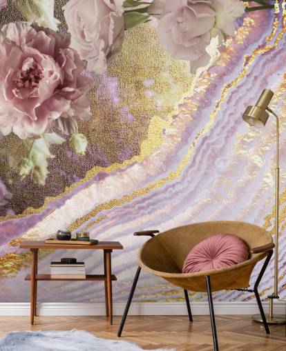 Papier peint métallisé en agate florale par Lara Skinner